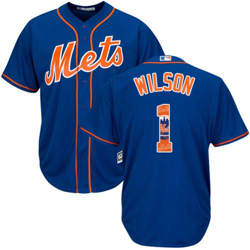 Mets #1 Mookie Wilson Blue Team Logo Fashion Stitched MLB Jersey